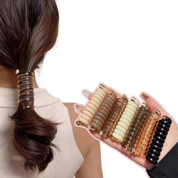 Bowknot Braided Telephone Wire Hair Bands, Spiral Hair Ties Phone Cord, Phone Cord Straight Spiral Hair Ties, Colorful Telephone Wire Hair Bands, Ponytail Holder Accessories (7pcs)