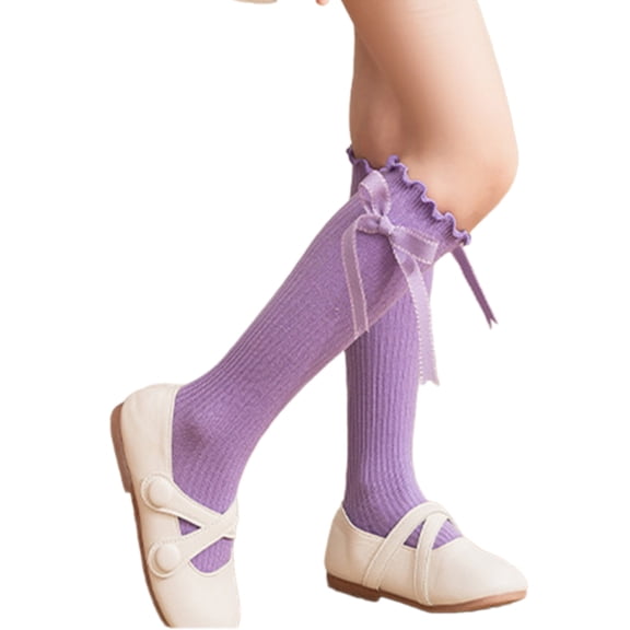 Bowknot Calf Socks for Girls 3-12 Year High Boot Socks Leg Covers Stockings Breathable Loose Socks Leg Warmer Stockings