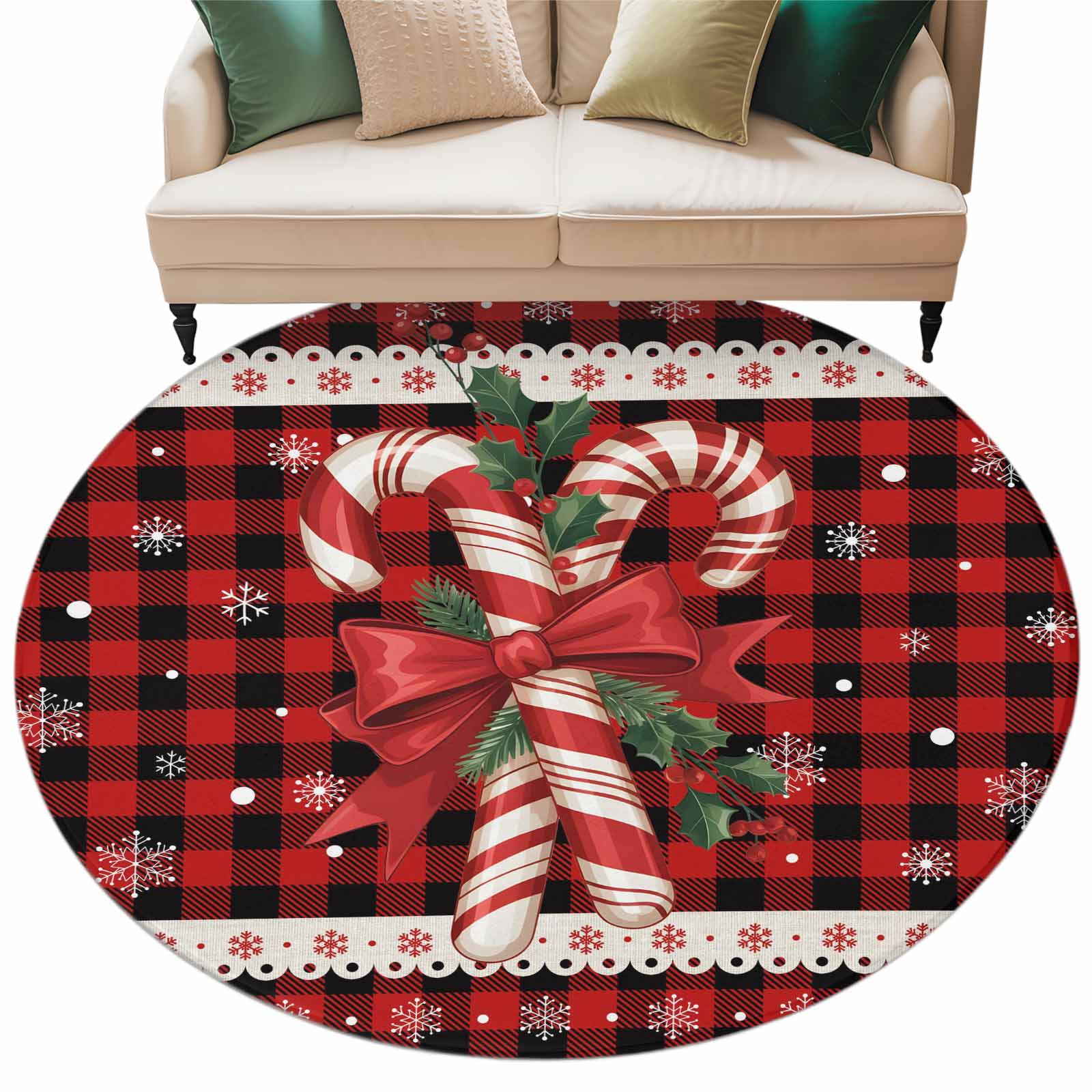 Bowknot Candy Canes Area Rug, Xmas Holly Snowflakes White Lace Red ...