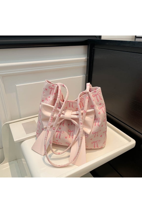 Bowknot Canvas Shoulder Bag For Women, Cute Bow Tote Bag, Casual Aesthetic Messenger Bags Large Crossbody Tote Bags, Available in Three Colors White Black and Pink