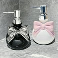 thumbnail image 1 of Bowknot Ceramic Soap Dispenser Set - Split Bottle Lotion & Hand Soap Press Bottles, Stylish Bathroom Counter Decor, Romantic Valentine's Day Refresh & Easter Home Organizing, 3.94*6.3in, Black, 1 of 6