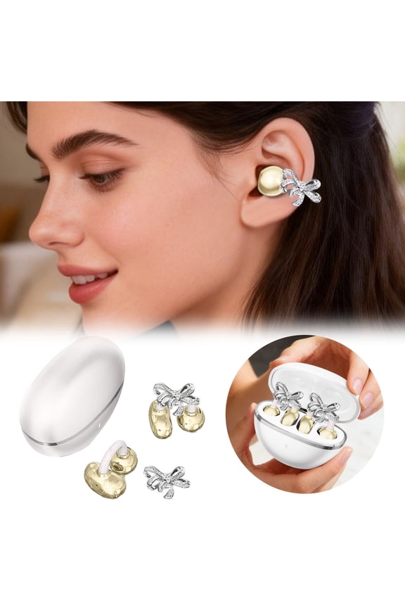 Bowknot Clip-On Wireless Earbuds - Stylish Earphone Earrings with Long Battery Life for Sports & Daily Use