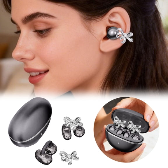 Bowknot Clip-On Wireless Earbuds - Stylish Earphone Earrings with Long Battery Life for Sports & Daily Use