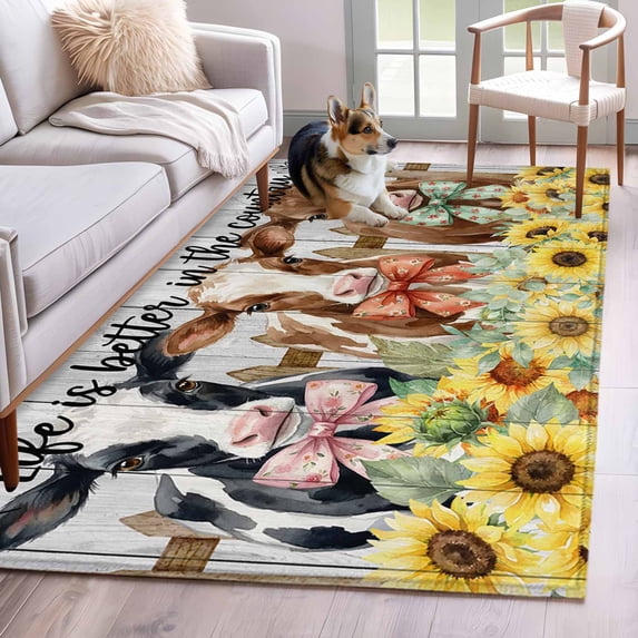 Bowknot Cow 3'x5' Rug for Bedroom Foot of Bed Small Living Room, Retro ...