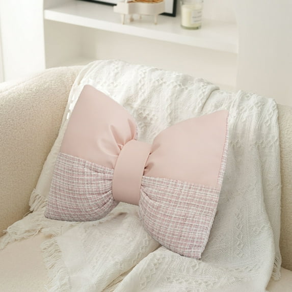 Bowknot Decorative Pillow - Velvet Tufted Living Room Throw Cushion Bedroom Sofa Accent Chair Pad Soft Home Gift Hypoallergenic Fill(Pink)
