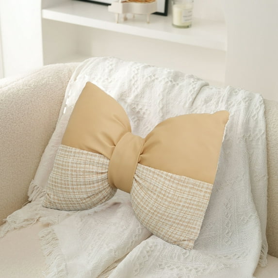 Bowknot Decorative Pillow - Velvet Tufted Living Room Throw Cushion Bedroom Sofa Accent Chair Pad Soft Home Gift Hypoallergenic Fill(Yellow)