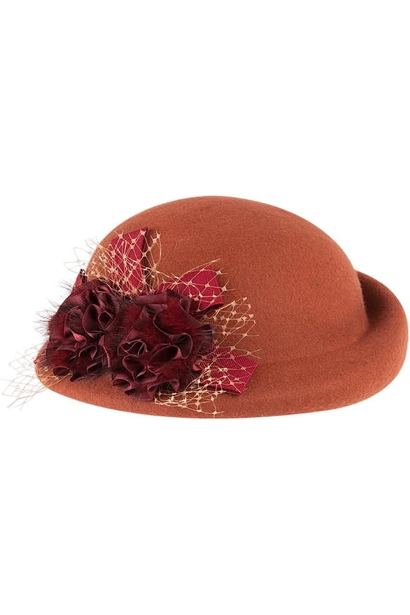 Bowknot Elegant Top Hats for Women Wedding Party Warped Beret Cap Ladies Winter Floppy Felt Fedoras