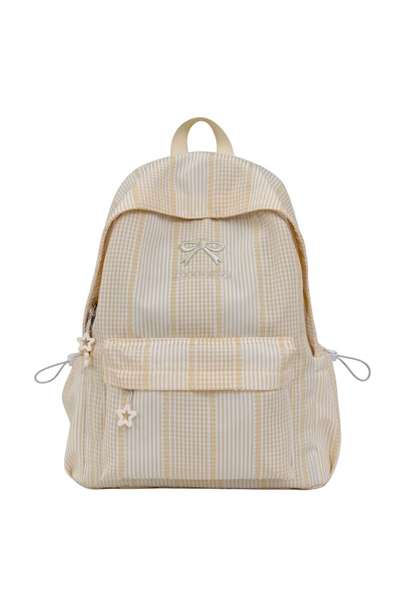Bowknot Embroidery School Backpack, Spacious Backpack with Multi-Pocket, Lightweight Spacious Bookbag for Middle School College, Yellow