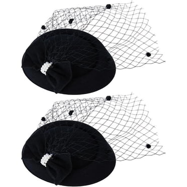 Women's Fascinator Hat With Mesh Veil & Flowers - Wedding Cocktail Tea Party Headband Hair Clip