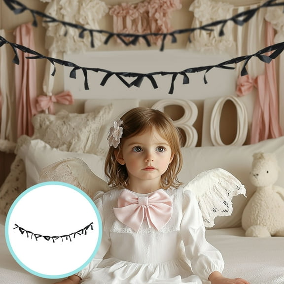 Black Bows Garland Banner Decoration Wedding & Birthday Party, Pink Satin Ribbon Bows Wreath for Bridal Shower Engagement and Valentine’s Day Decor, 11.8 Ft / 2 Pcs