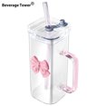 thumbnail image 1 of Bowknot Glass Cup with Handle, Lovely Bow Glass Cup with Straw & Lid, Transparent Long Glass Cup, Clear Glass Lemon Tea Cup, Milk Glass Cup, Coffee Mug for Home Office Cafe, 1 of 5