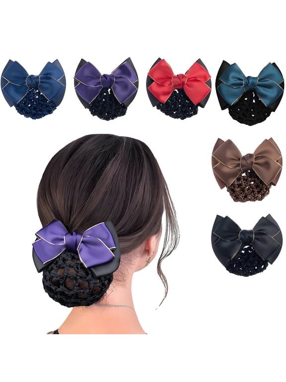 Bowknot Hair Snood Net for Women – Golden Edge Mesh Hair Clip Bun, Crochet Hairnet & Barrette Bow Hair Clip, Professional Hairpin for Work & Styling