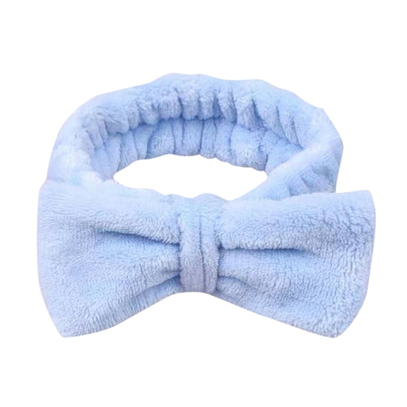 Bowknot Headband Solid Color Ladies Wide Face Wash Headband Plush Headband, Blue