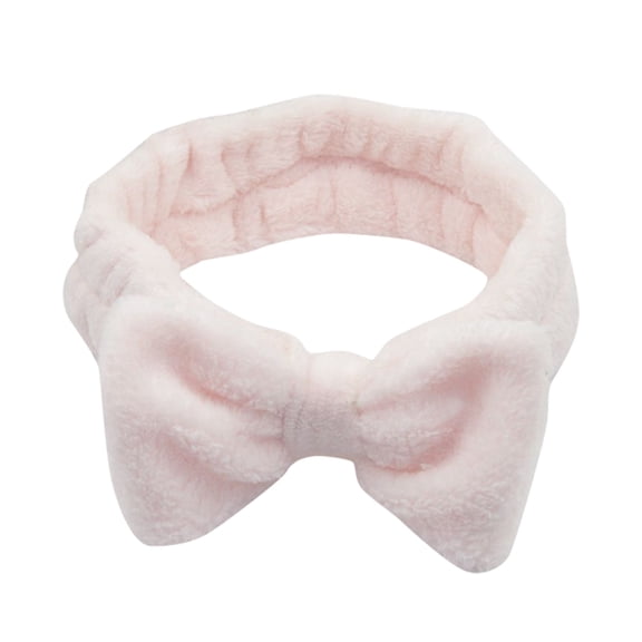 Bowknot Headband Solid Color Ladies Wide Face Wash Headband Plush Headband, Ivory Pink