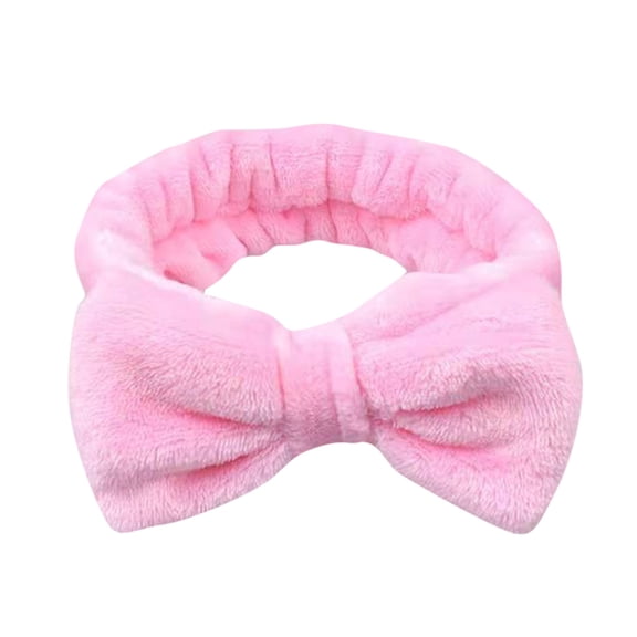Bowknot Headband Solid Color Ladies Wide Face Wash Headband Plush Headband, Pink