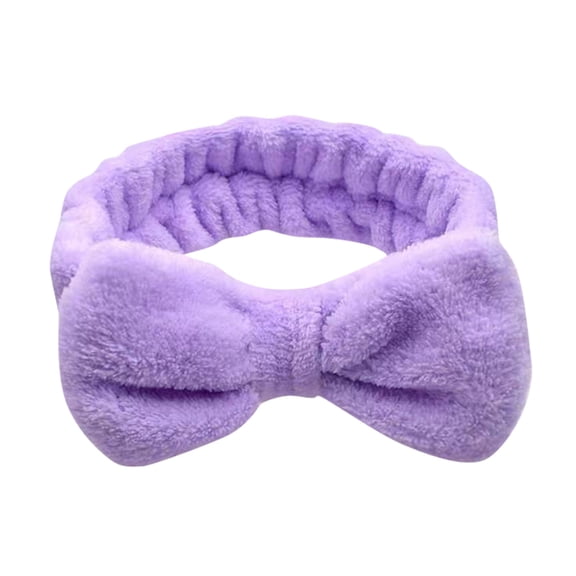 Bowknot Headband Solid Color Ladies Wide Face Wash Headband Plush Headband, Purple
