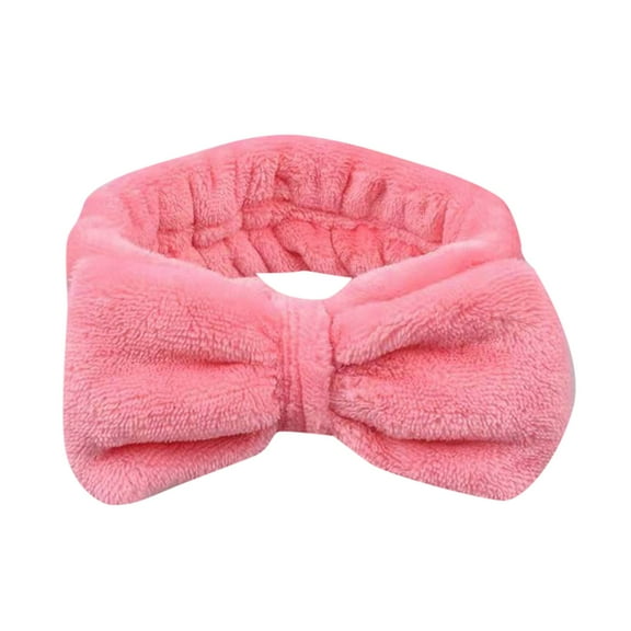 Bowknot Headband Solid Color Ladies Wide Face Wash Headband Plush Headband, Watermelon Red