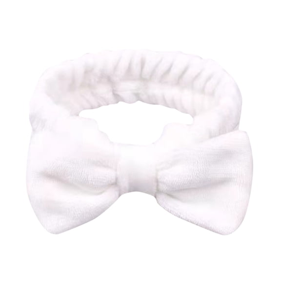 Bowknot Headband Solid Color Ladies Wide Face Wash Headband Plush Headband, White