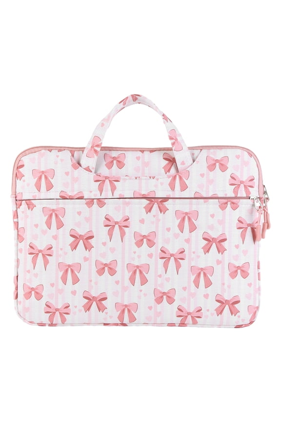 Bowknot Laptop Sleeve Computer Bag W/ Zipper Large Capacity Laptop Case Computer Notebook Bag for Business Office Shopping College (Pink)