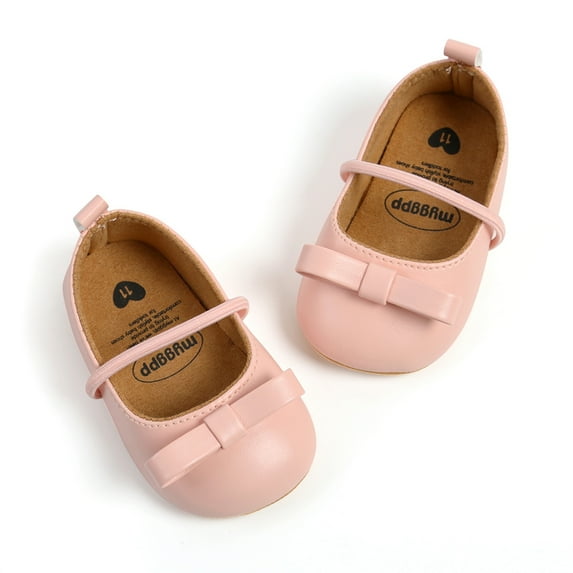 Bowknot Leather Shoes for Baby Girl, Soft Sole Non-Slip Princess Wedding Dress Shoes Toddler Crib Shoes (Pink)