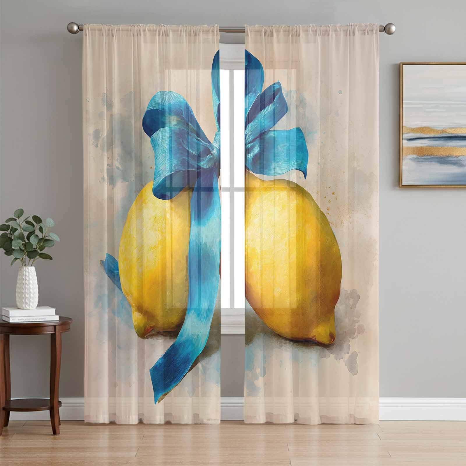 Bowknot Lemon Sheer Curtains for Living Room Bedroom, Watercolor Blue ...