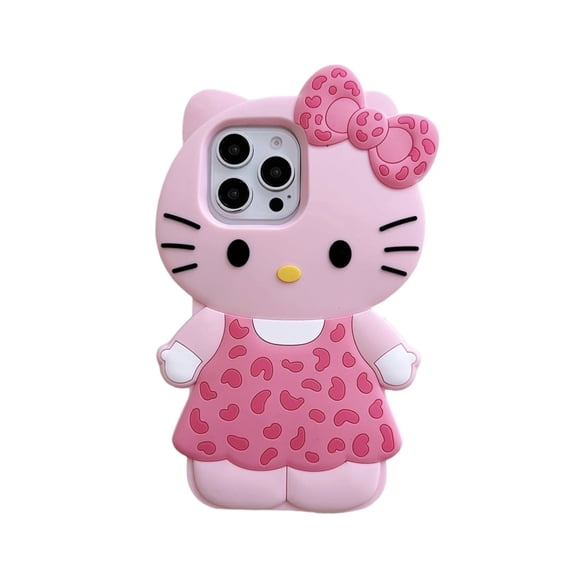 Bowknot Leopard Hello Kitty 3D Silicone Soft Phone Case For iPhone 17Air 16 Pro Max 15 14 Plus 13 12 11 Shockproof Cover