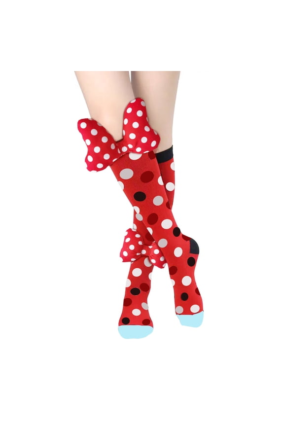 Bowknot Mini Mouse Long Socks for Women Girls, 3D Novelty Bow Floor Socks, Halloween Christmas Socks