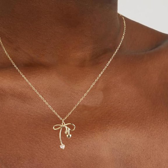 Bowknot Necklace - 14K Gold Plated Copper Versatile Fashion Design for Trendy Western Style