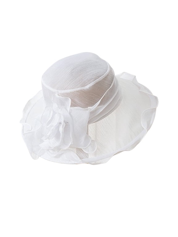 Bowknot Organza Kentucky Sun-Hat for Women Bowler Church Straw- Derby Hat Wedding Cocktail Church Kentucky Derby Fascinator Bridal Tea Party Wedding Hat Spring Summer (White)
