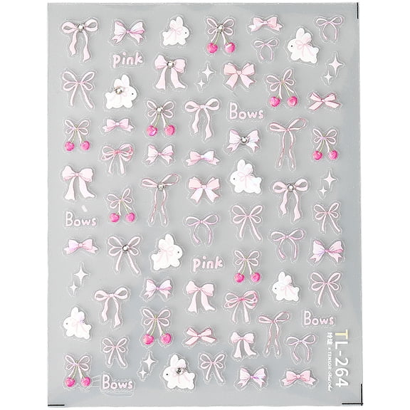 Bowknot Pattern PET & Glass Nail Art Stickers Self Adhesive for Nail Tips Decals Decorations Pink 10.3x8x0.1cm Stickers: 5~14x6~10mm