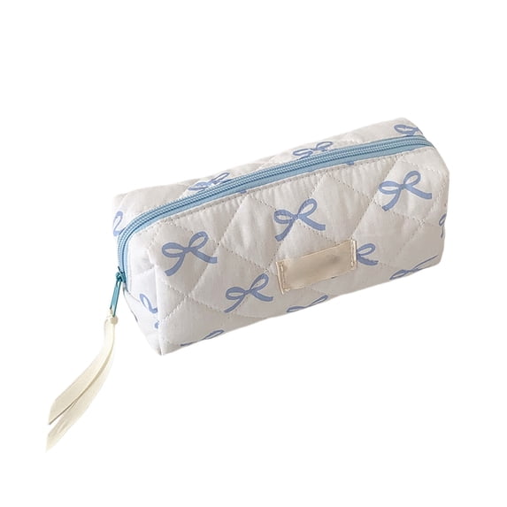 Bowknot Pencil Case Large Capacity Quilted Cotton Organizer 7.7 in