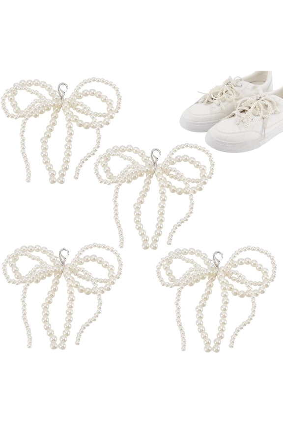 Bowknot Plastic Imitation Pearl Shoe Charms Shoe Decorations Beige 100~120mm