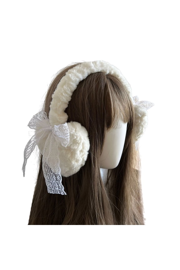 Bowknot Plush Ear Muffs for Cold Weather Fashion Ear Protective Ear Warmers Thick Furry Ear Muff for Women Skiing Hiking