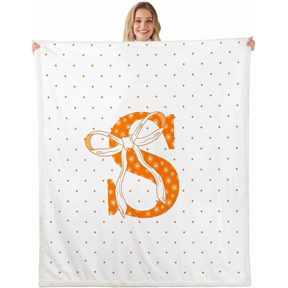 Bowknot Polka Dots Fleece Throw Blanket Initial Letter S Sherpa Blanket for Kids Women Men Plush Fuzzy Cute Bow Twin for Bed Couch Chair Living Room Bedroom Decor 30" x 40"