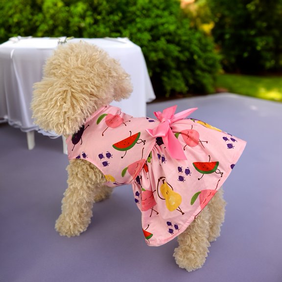 Bowknot Princes Puppy Dog Dress Floral Vest Skirt Summer Pet Dress Dog Cute Rosette Sundress Apparel for Puppy Cat Pet pink L