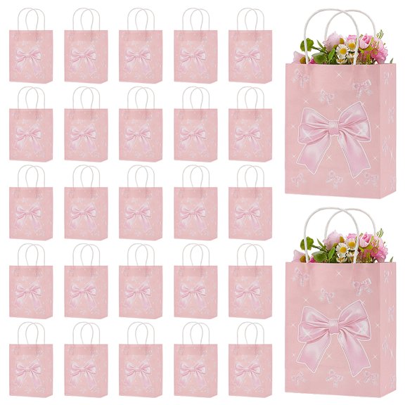 Bowknot Printed Paper Packaging Bags with Handles Shopping Bags Rectangle Pink 21x15.9x0.15cm unfold: 15.9x8.2x21cm