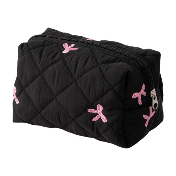 Bowknot Quilted Lipstick Organizer Large Capacity Portable Cosmetic Storage Bag