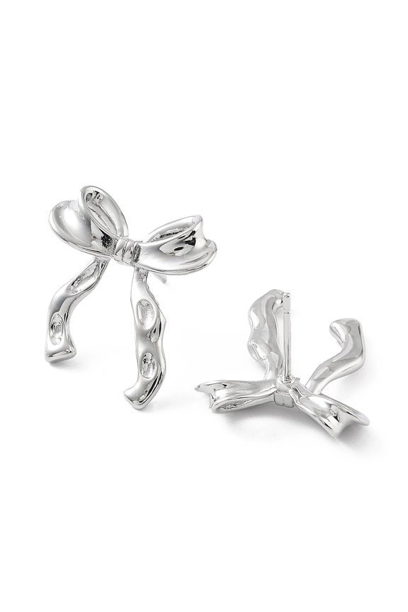 Bowknot Rack Plating Brass Studs Earrings for Women Long-Lasting Plated Lead Free & Cadmium Free Platinum 22.5x19.5mm