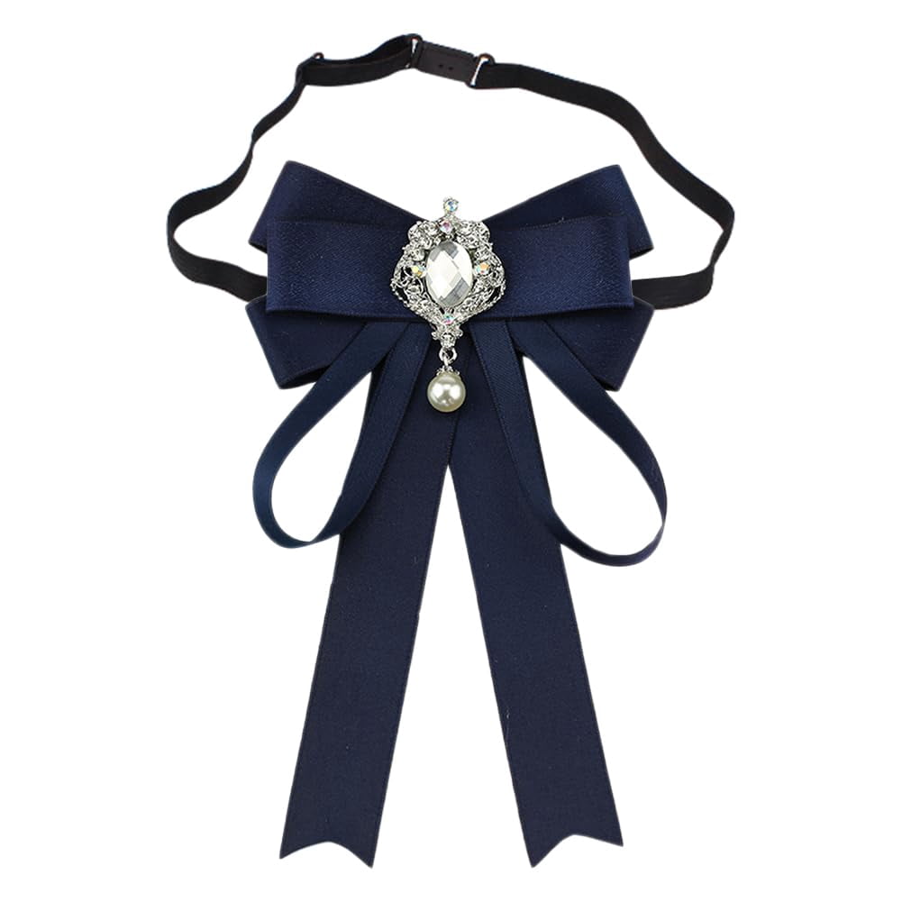 Bowknot Rhinestone Ribbon Bow Brooch Pre-Tied Bow tie for Women Neck ...