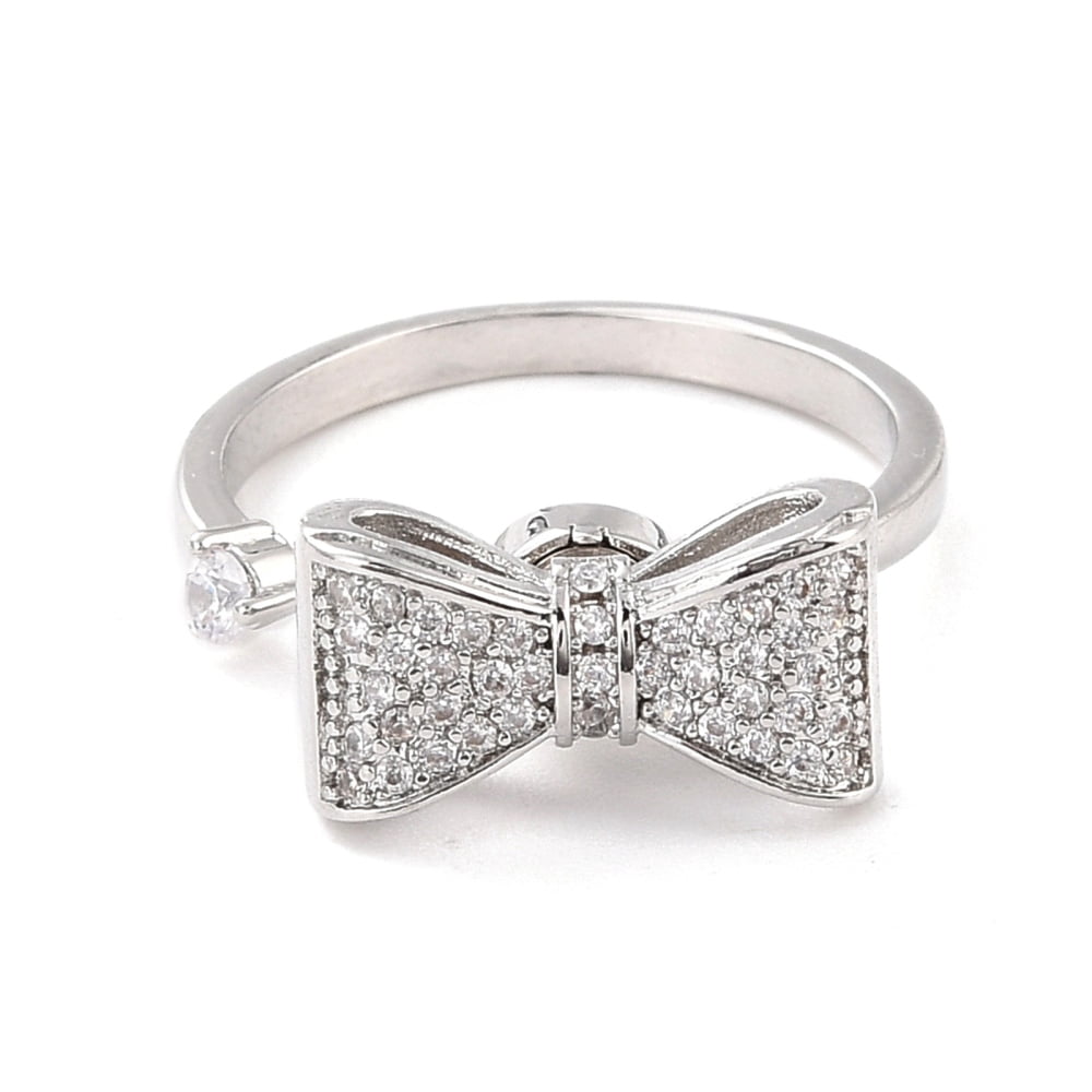Bowknot Rotatable Open Ring for Women Brass Cubic Zirconia Fidget ...