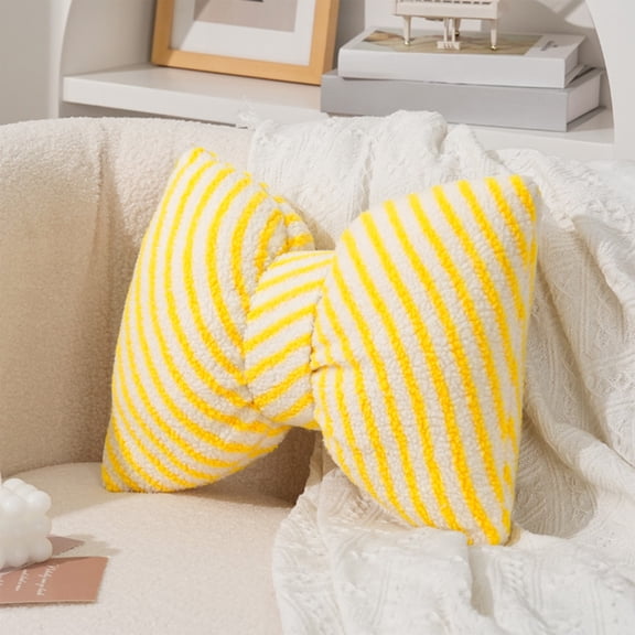 Bowknot Sofa Throw Pillow,Cute Decorative Window Cushion for Bedroom Living Room Sofa,Soft Cotton Nap Pillow for Comfortable Relaxing,Versatile Pillow for Holiday Home Decor Gift Giving-Yellow