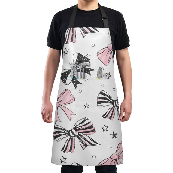 Bowknot Star Kitchen Apron with 2 Pockets Adjustable waterproof Cooking Aprons for Women Men Chef