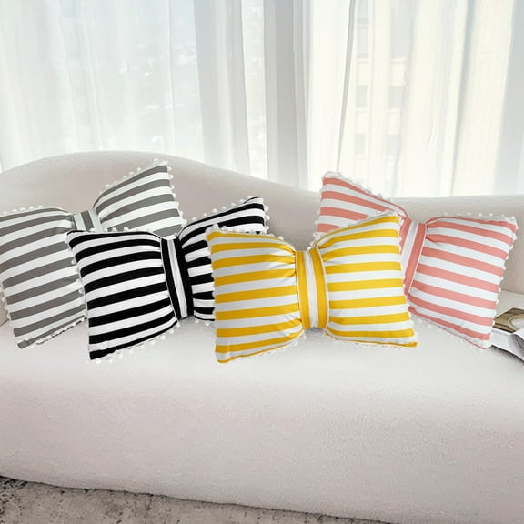 Bowknot Throw Pillows Black Bow Pillows Stripes Shaped Headrest Pillow Soft Seat Cushions Removable Washable Neck Lumbar Pillow For Home Car Living Room Bedroom Office Decoration 19.6x13 Inch