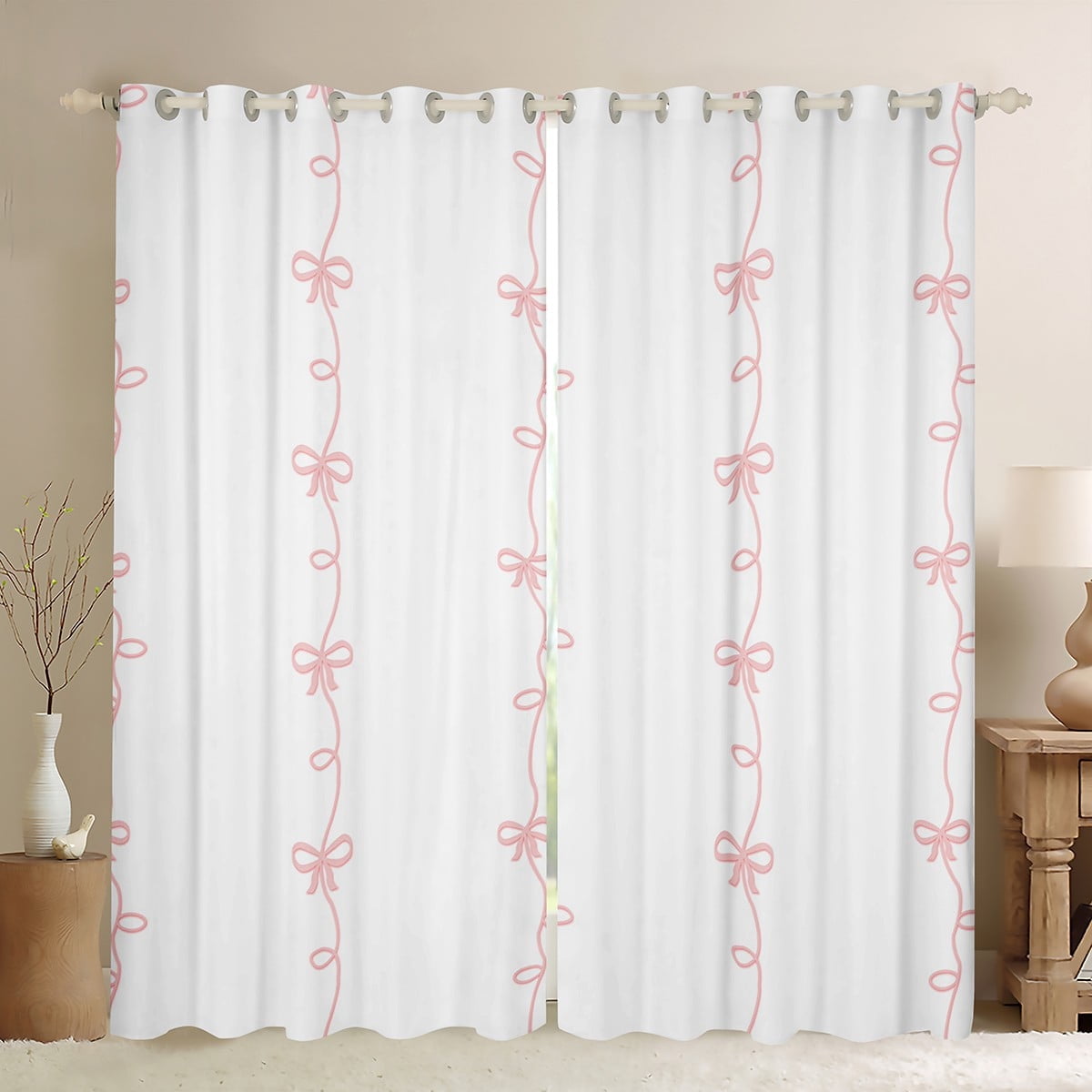 Bowknot Window Curtain,Pink Lines Curtains,Teens Woman Bedroom Decor,3D ...