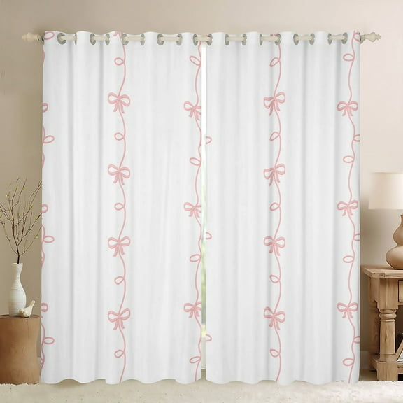 Bowknot Window Curtain,Pink Lines Curtains,Teens Woman Bedroom Decor,3D Bow Butterfly Window Treatment Curtain White Modern Sweet Window Drapes,2 Panels,52Wx84L