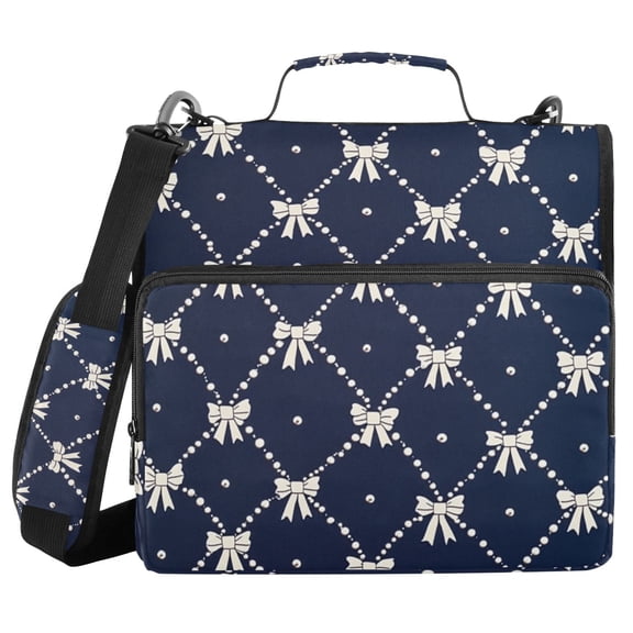 Bowknots and Pearls Binder Bag with Shoulder Strap 3 Ring Zipper Binder File Folder Document Storage