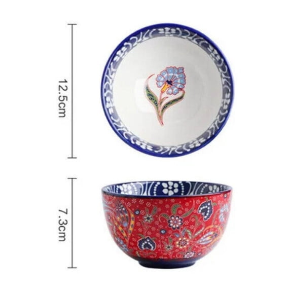 Bowl Ceramic Bohemian Hand Painted Rice Bowl Instant Bowl Household Salad Bowl -