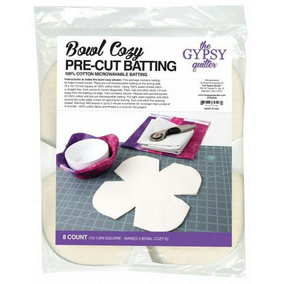 Bowl Cozy Pre-Cut Batting - 8 Count 100% Cotton Microwavable Batting 10.5" Squares (Makes 4 Bowl Cozy's) (TGQ036) M230.05