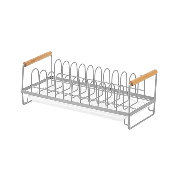 Bowl and Dish Storage Rack | Non-Perforated Drainage Design | Vertical Kitchen Organizer for Bowls, Trays, and Chopsticks | Tabletop or Cabinet Storage | Iron Construction with Wooden Handle