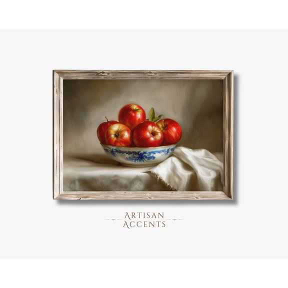 Bowl Of Apples , Wall Decor , Dining Room, Home Decor , JPEG, Art, Fruit Bowl, Kitchen, Stretched Canvas 12x16in